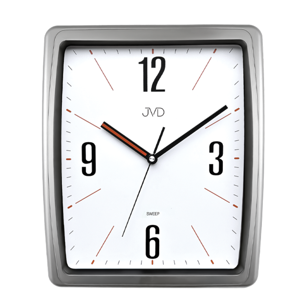 JVD Nástěnné tiché hranaté netikající šedé hodiny JVD HX2496.1