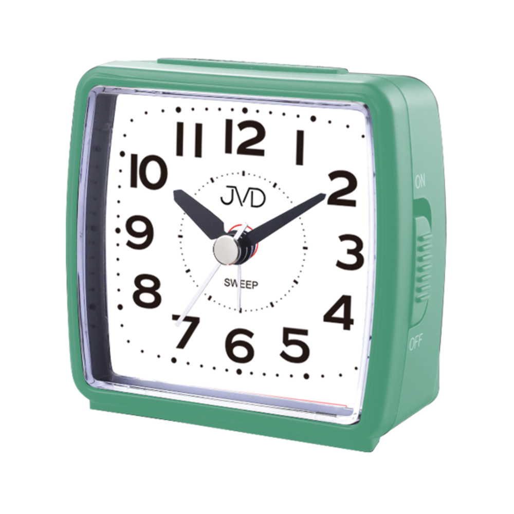 JVD Zelený tichý budík s LED osvětlením s plynulým chodem JVD SRP7602.1