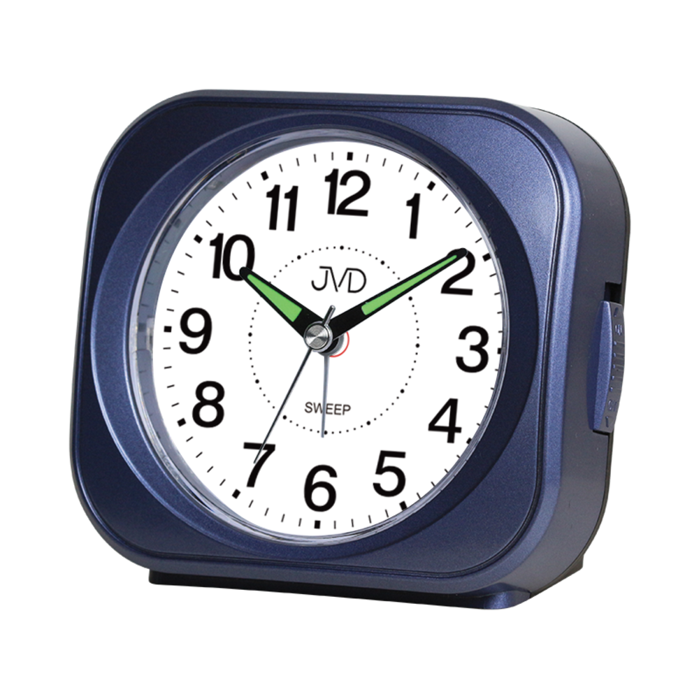 JVD Modrý tichý budík s LED osvětlením s plynulým chodem JVD SRP1604.1