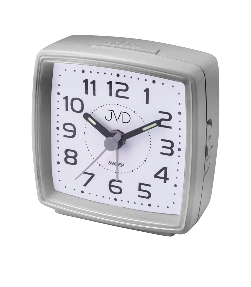 JVD Stříbrný bateriový ručkový netikající tichý budík JVD SRP28.5