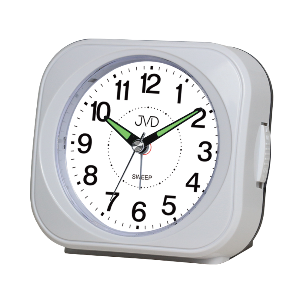 JVD Bílý tichý budík s LED osvětlením s plynulým chodem JVD SRP1604.3