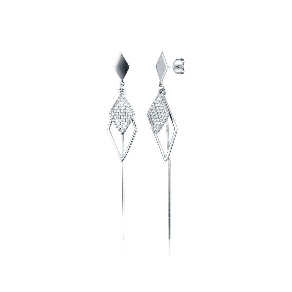 JVD Dámské stříbrné visací náušnice se zirkony na puzetku SVLE1901XE9BIPU