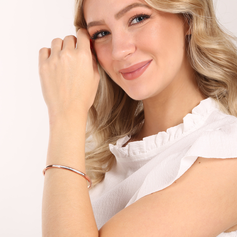 JVD Dámský ocelový rose gold náramek se zirkony JGB2RXL