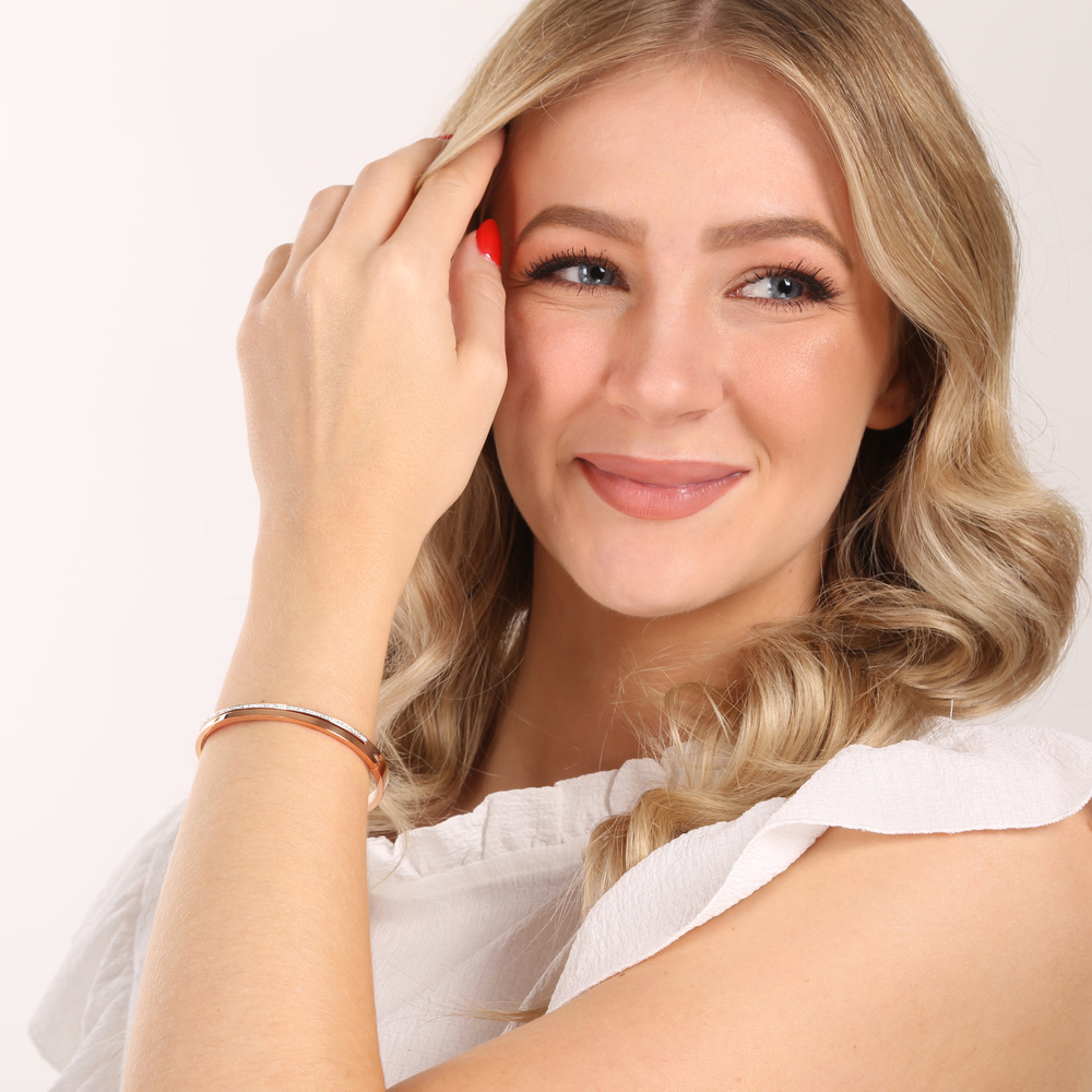 JVD Dámský rose gold ocelový náramek se zirkony SSSB0057XI8RO00