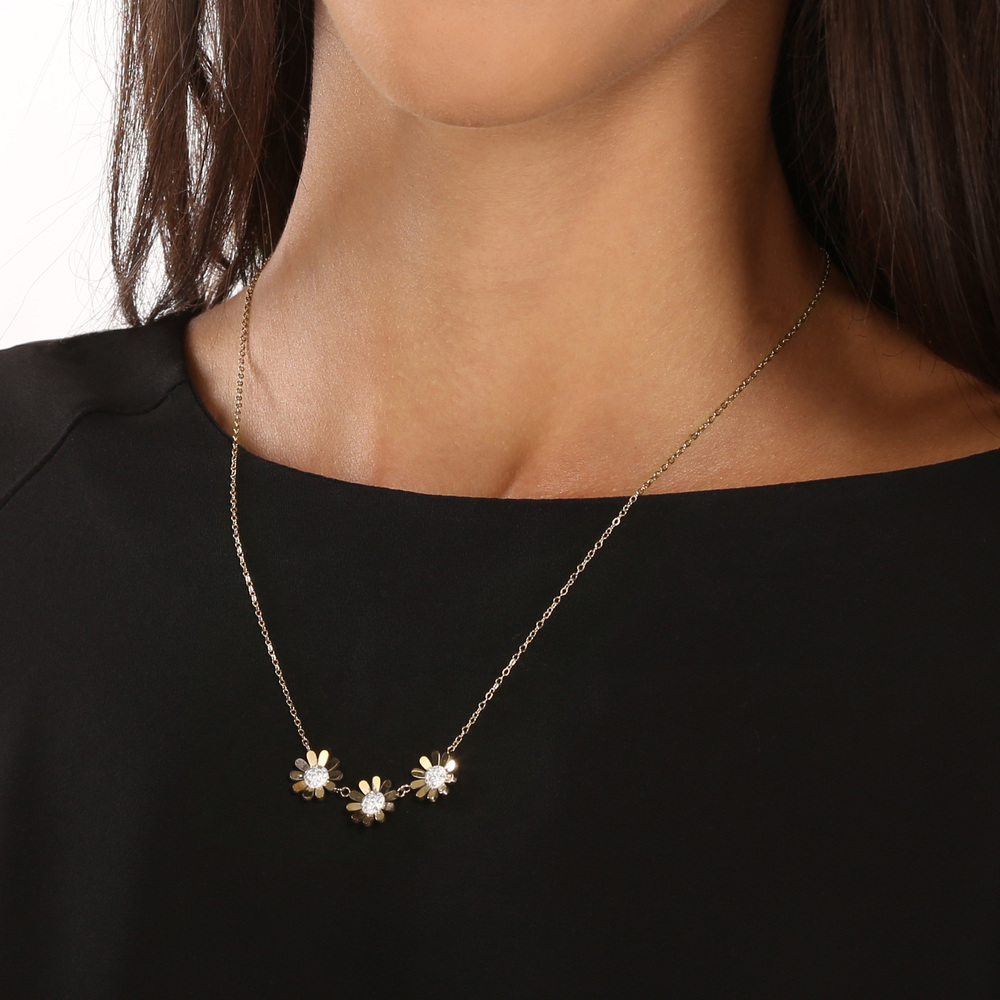 JVD Dámský ocelový pozlacený náhrdelník se zirkony SSSN0072XI8GO45