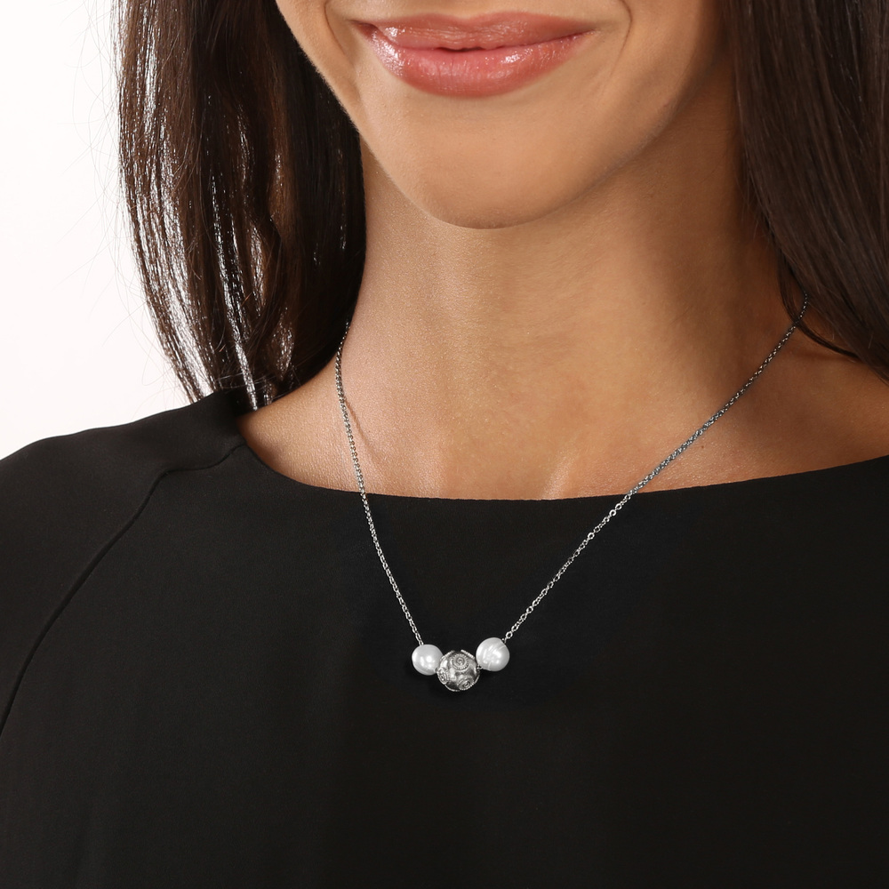 JVD Dámský ocelový náhrdelník s perlami SSSN0075XI8P145