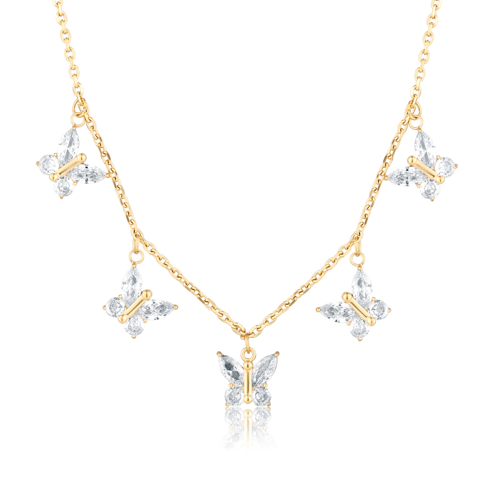  JVD Dámský ocelový pozlacený náhrdelník se zirkony SSSN0095XJ2GO45