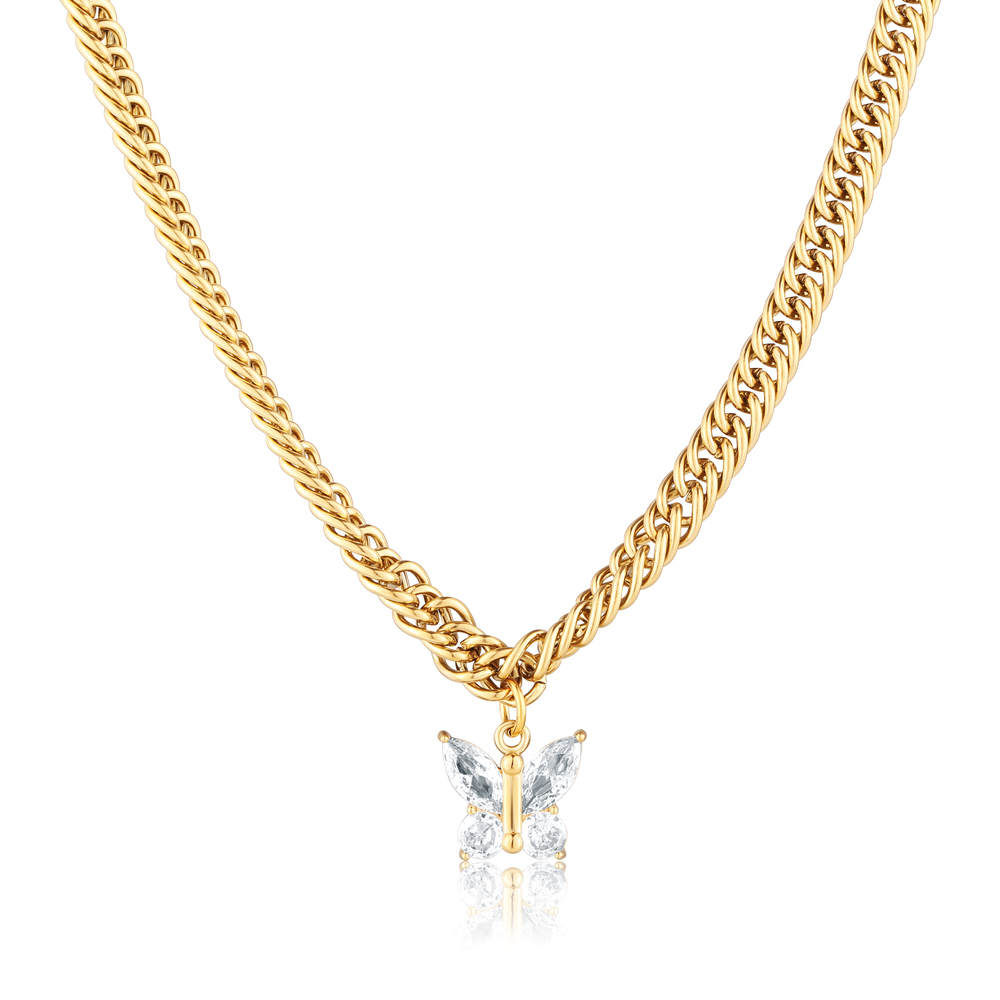 JVD Dámský ocelový pozlacený náhrdelník se zirkonem SSSN0065XJ2GO45