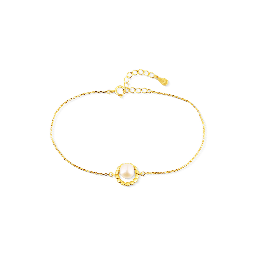 JVD Dámský stříbrný pozlacený náramek se zirkony a perlou SVLB0814SH2GP18