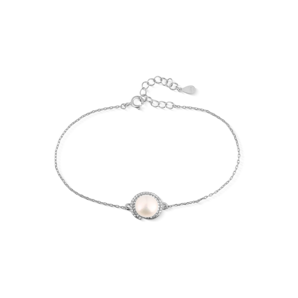 JVD Dámský stříbrný náramek se zirkony a perlou SVLB0812SH2P118