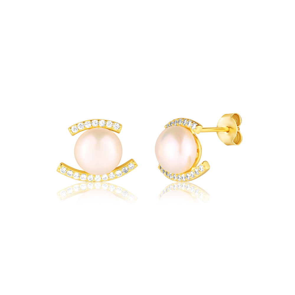  JVD Dámské stříbrné pozlacené peckové náušnice se zirkony a perlami SVLE0820SD2GP00