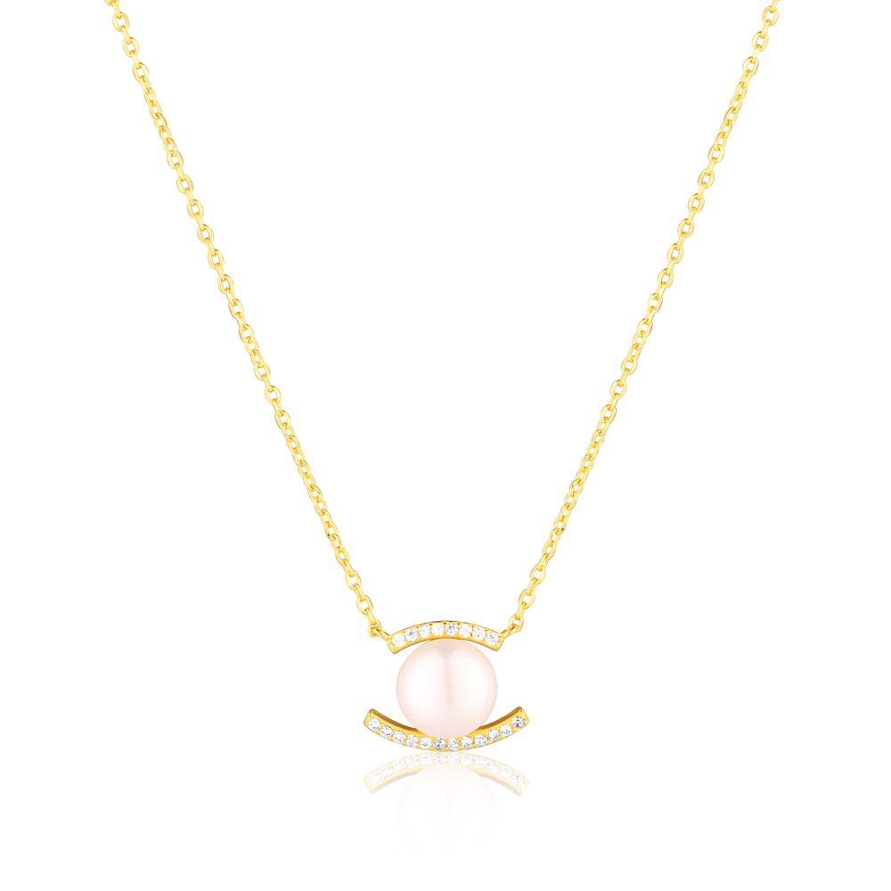 JVD Dámský stříbrný pozlacený náhrdelník s perlami SVLN0820SD2GP00