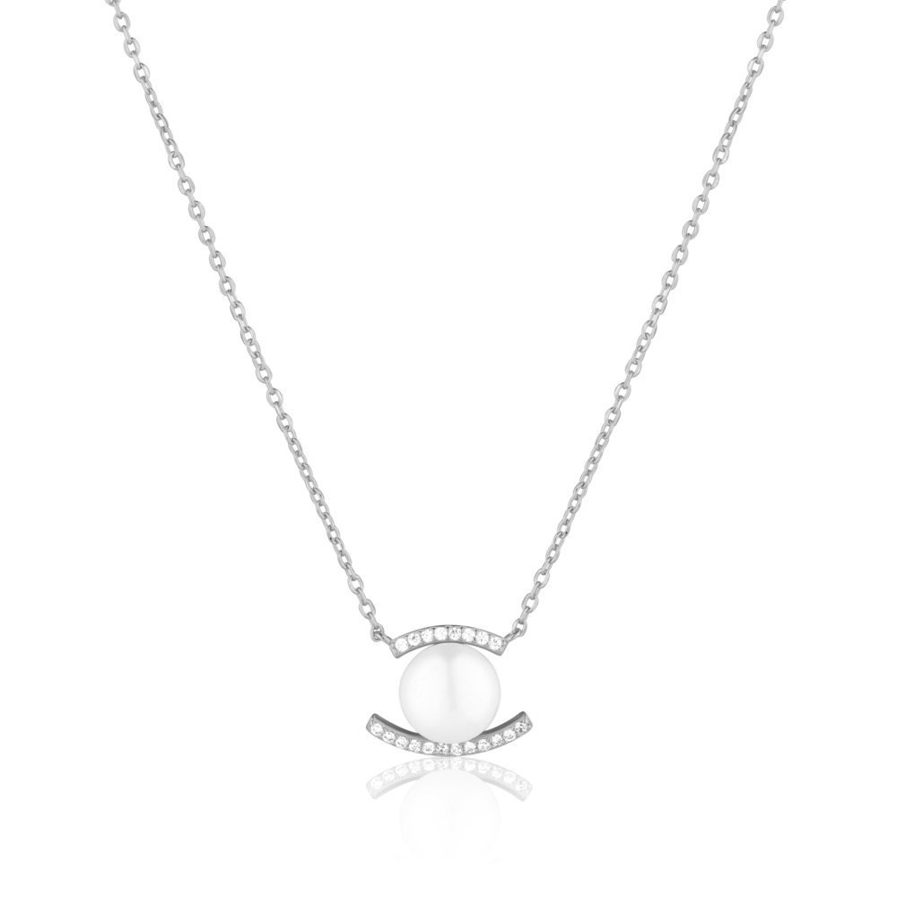 JVD Dámský stříbrný náhrdelník se zirkony a perlou SVLN0820SD2P100
