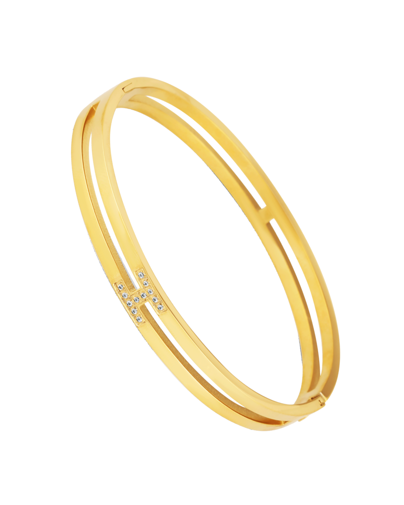 JVD Dámský ocelový pozlacený pevný náramek se zirkony JGB18G