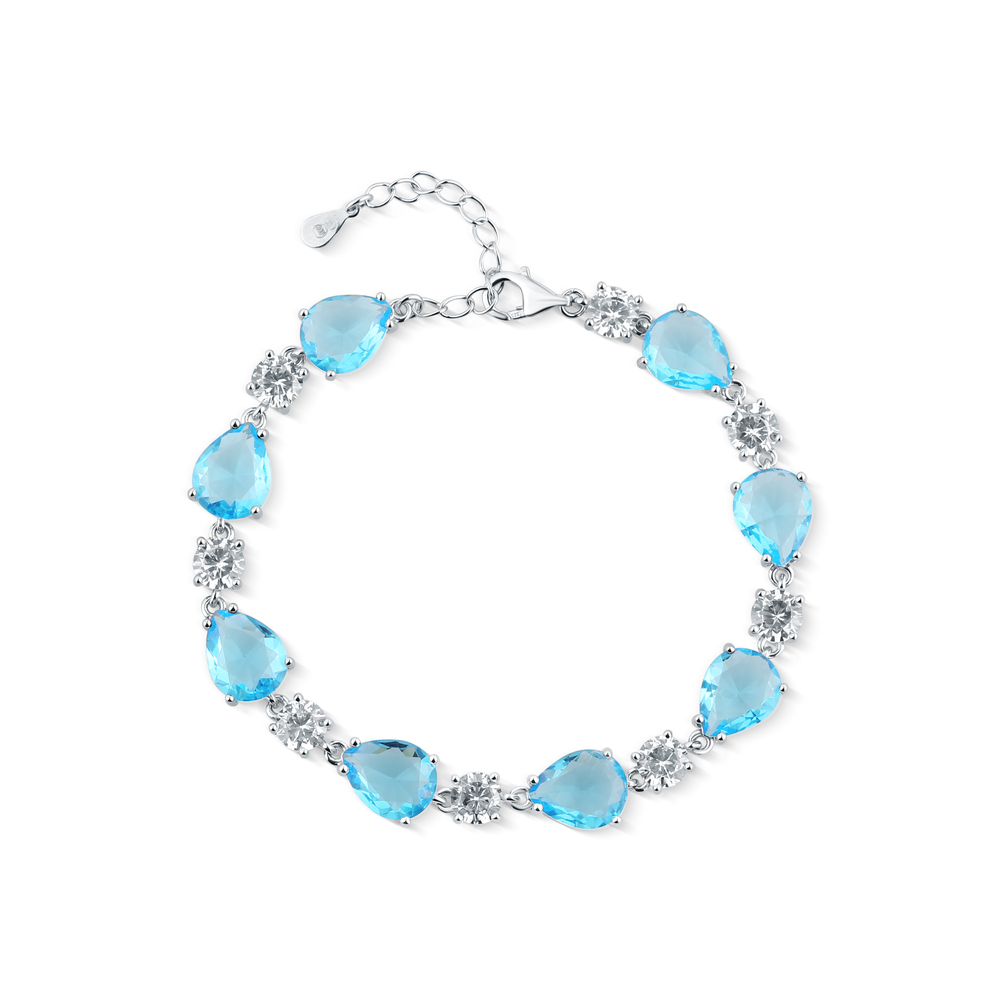 JVD Dámský stříbrný náramek posetý zirkony a blue topazy SVLB0509XH2M218