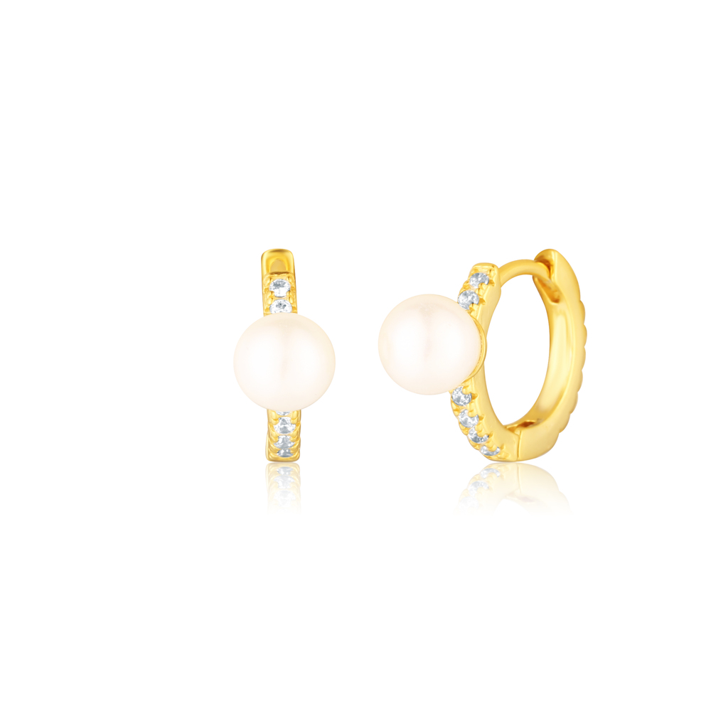  JVD Dámské kruhové stříbrné pozlacené náušnice s perlami SVLE3140XH2GP00