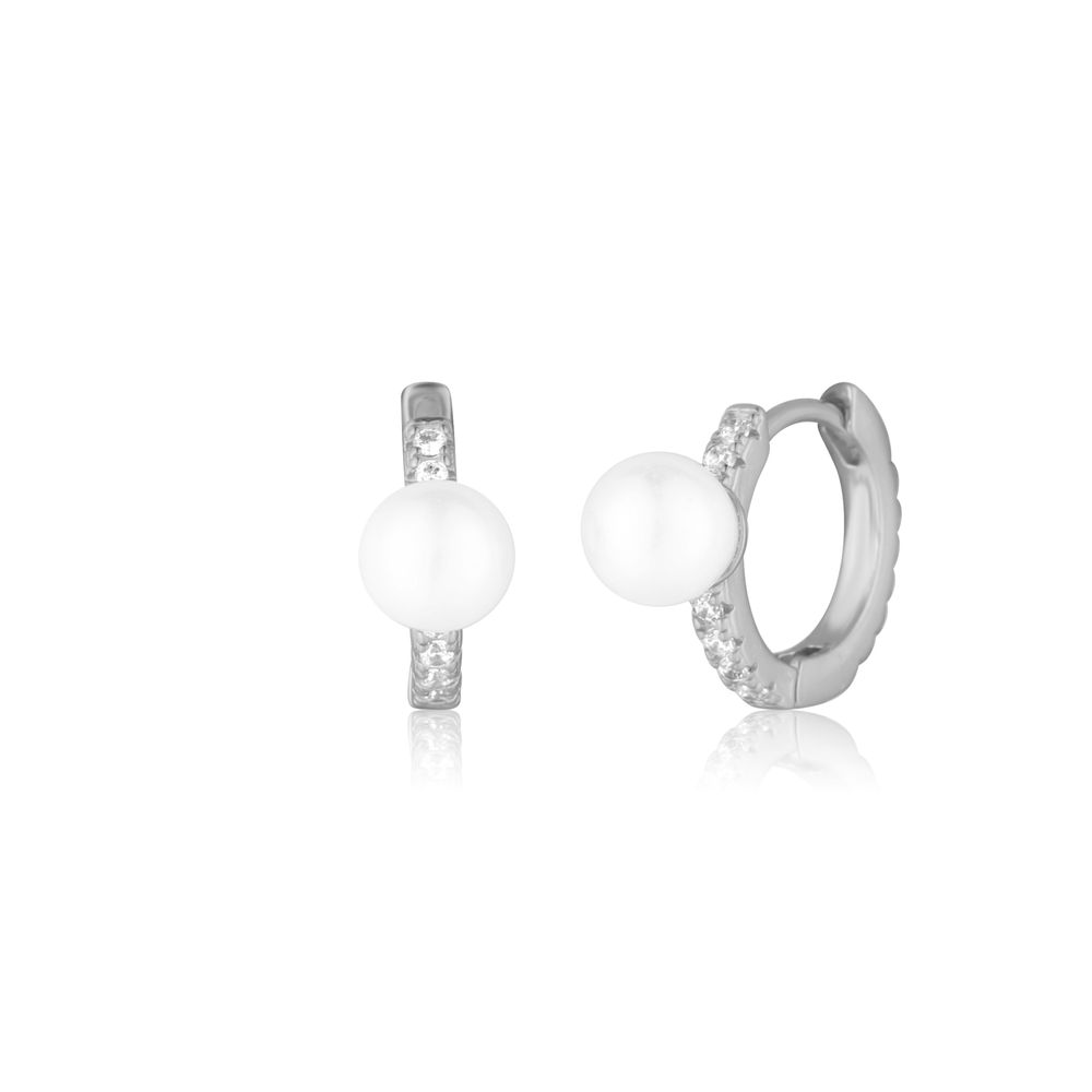 JVD Dámské kruhové stříbrné náušnice s perlou SVLE3140XH2P100