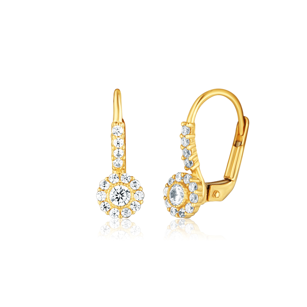 JVD Dámské klasické zlaté náušnice se zirkony na patent ryz. 585/1000 ZE0887XJ72-3900