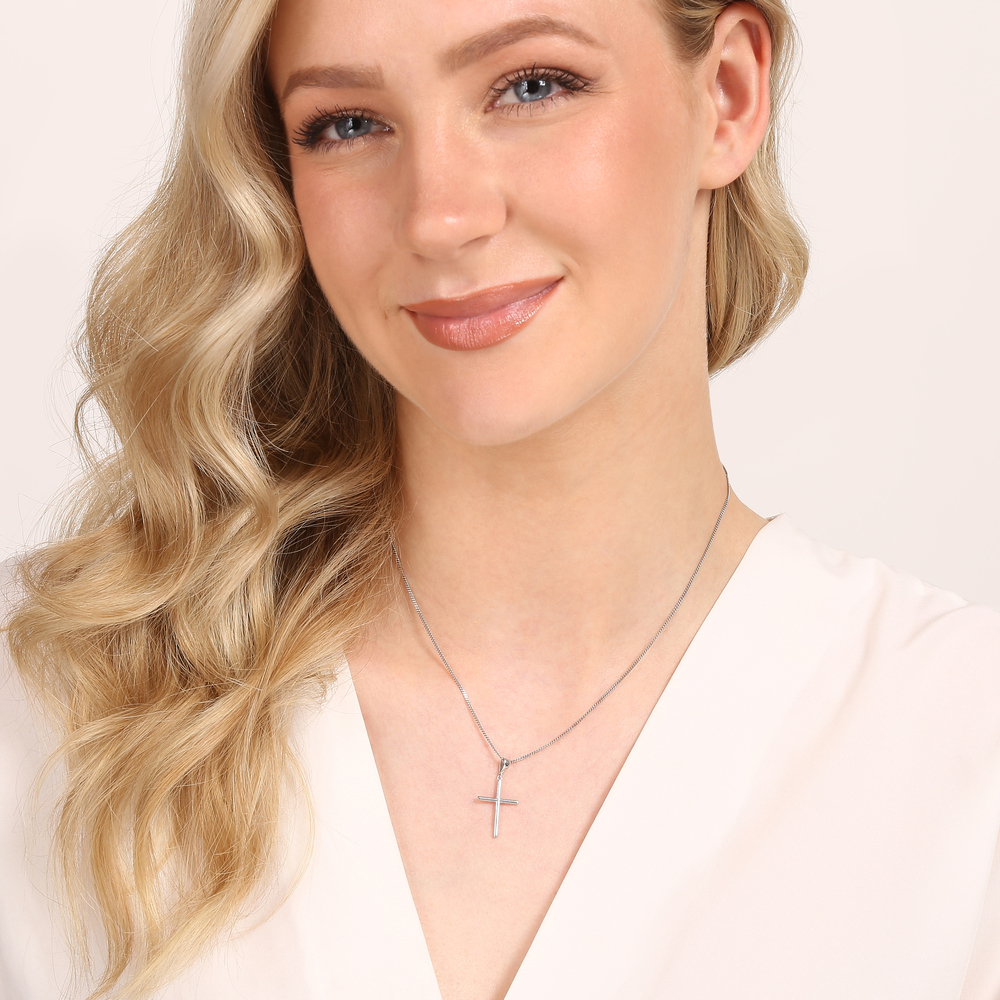  JVD Dámský zlatý přívěsek hladký křížek z bílého zlata ryz. 585/1000 ZP0415XJ70-8400