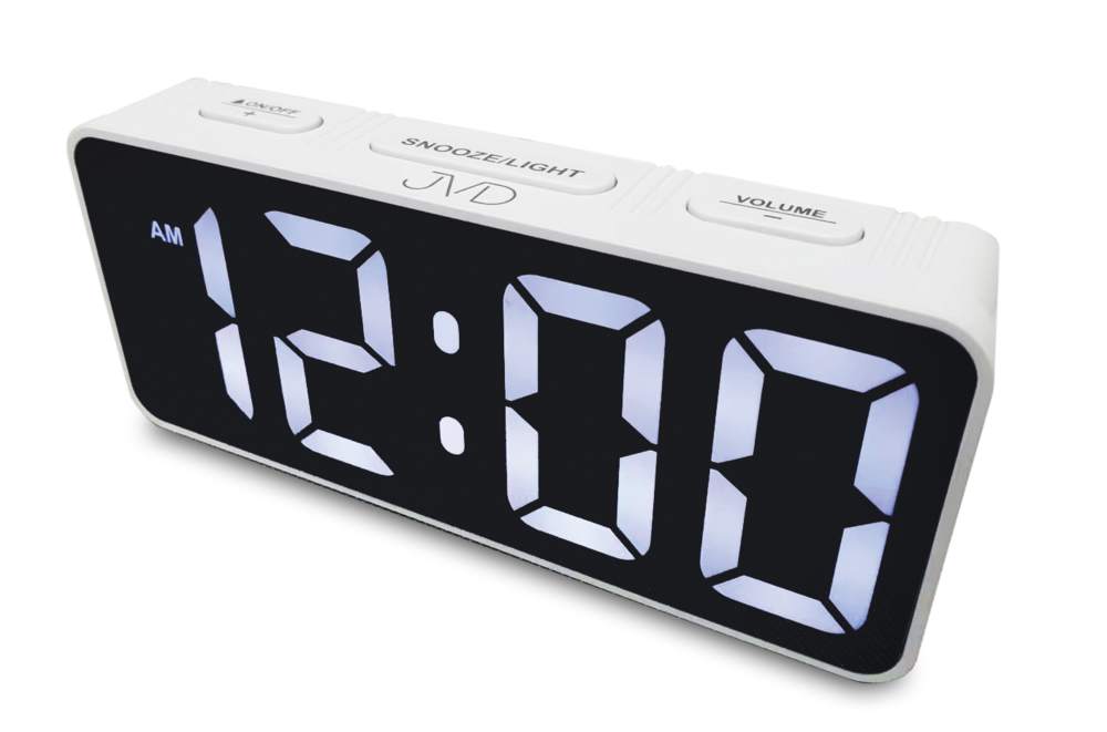 JVD Digitální černý moderní budík do el. sítě JVD SB524.3 s bílými LED číslicemi