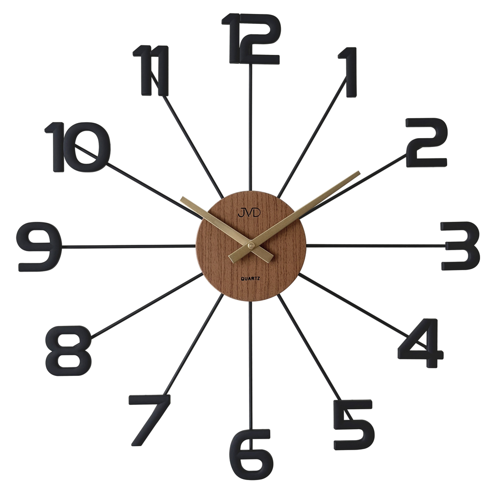 JVD Designové kovové černo-hnědé paprskovité nástěnné hodiny JVD HT118.1