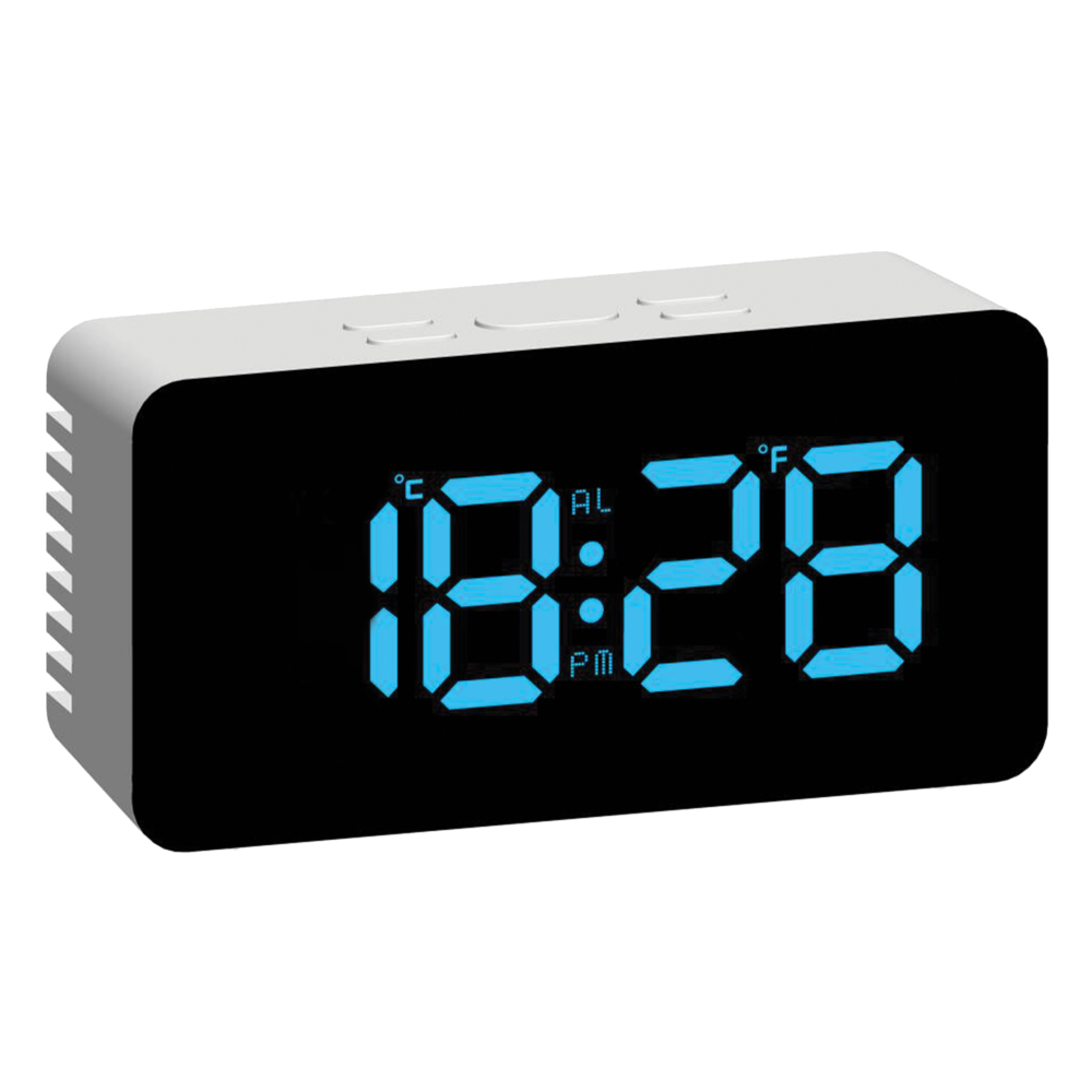 JVD Digitální stříbrný budík do sítě s modrými LED svítícími čísly JVD SB3658.5