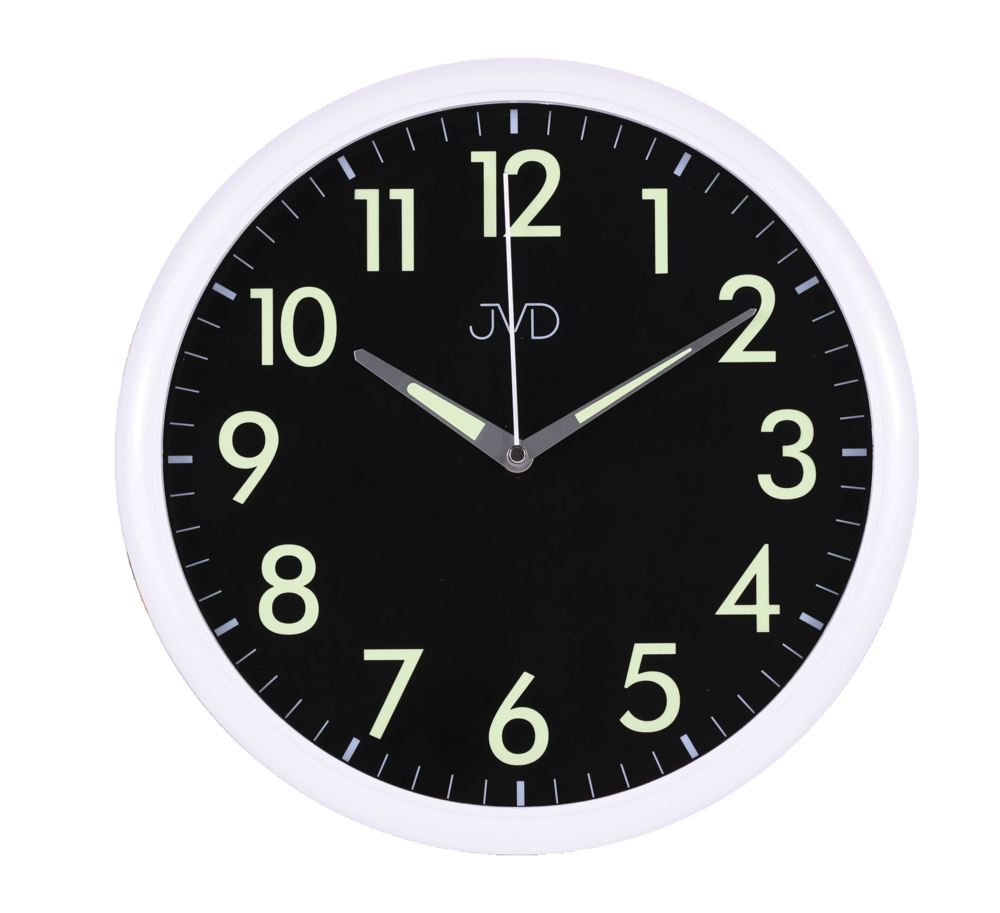 JVD Bílé netikající tiché hodiny s luminiscenčními čislicemi JVD HP301.1