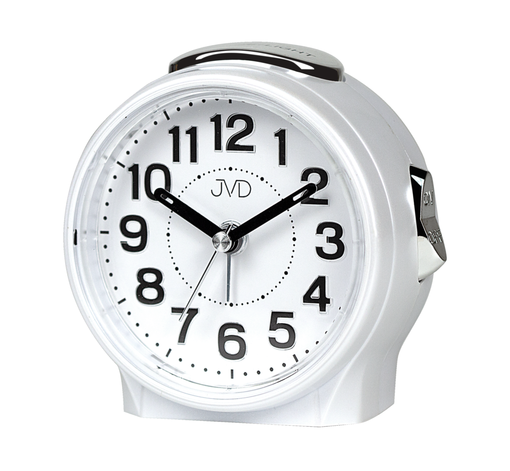 JVD Analogový bílý ručkový budík JVD SRP9604.3 s LED podsvícením