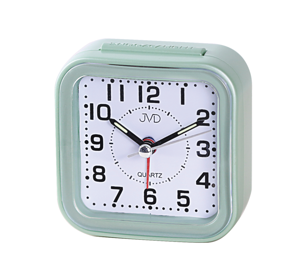 JVD Levný analogový ručkový zelený budík JVD SRP6808.2 s osvětlením