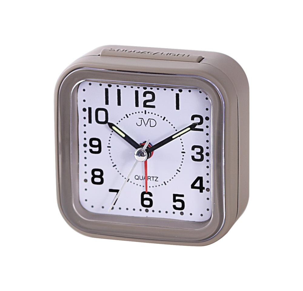 JVD Levný analogový ručkový hnědý budík JVD SRP6808.4 s osvětlením