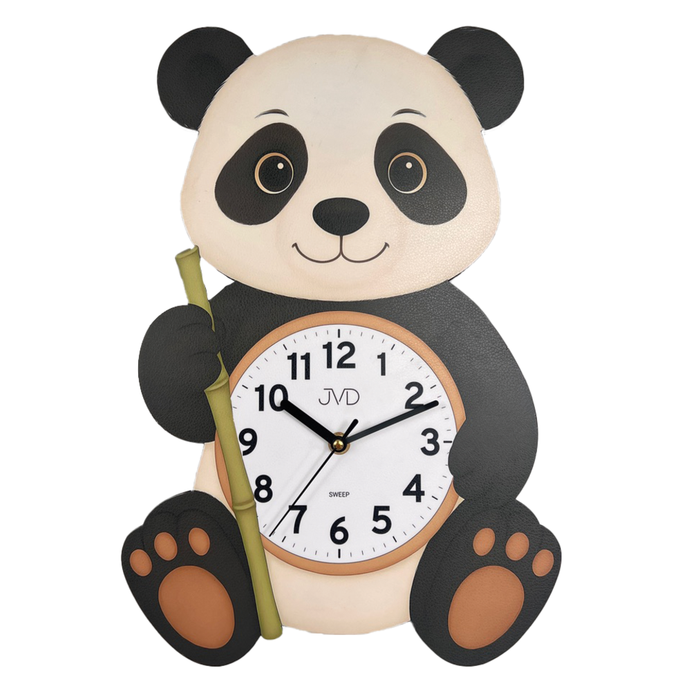 JVD Dětské černo-bílé nástěnné netikající tiché hodiny JVD HJ113 - panda