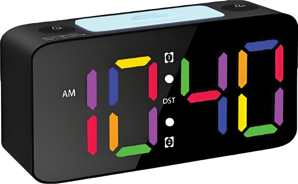 JVD Digitální svítící barevný budík JVD SB2020.3 s nastavitelnými barvami číslic do el. sítě
