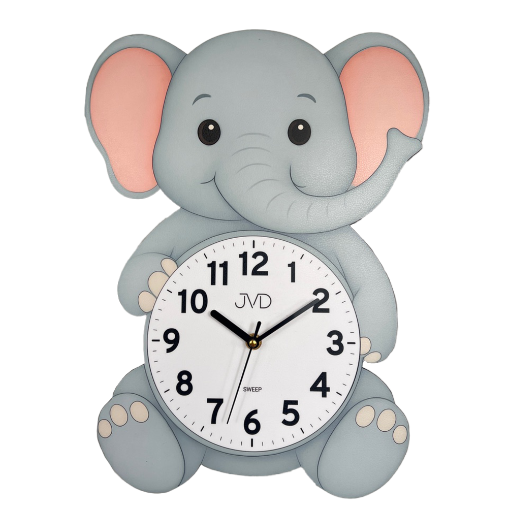 JVD Dětské šedé nástěnné netikající tiché hodiny JVD HJ112 - sloník