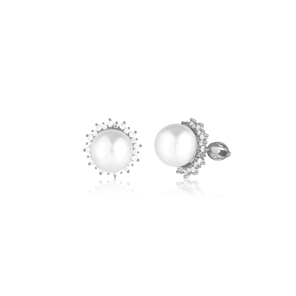  JVD Dámské peckové stříbrné náušnice se zirkony a perlami na šroubek SVLE3305XF3P1SR