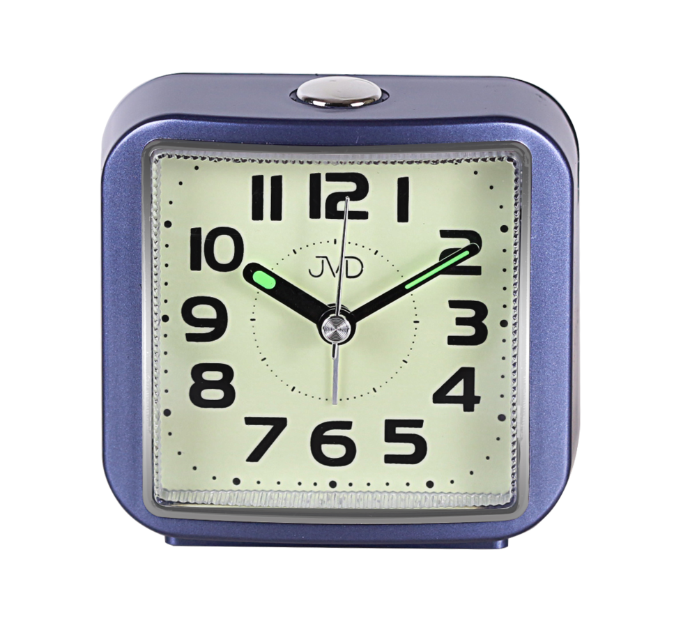 JVD Ručkový analogový modrý netikající tichý budík JVD SRP8204.1 s luminiscenčním displejem