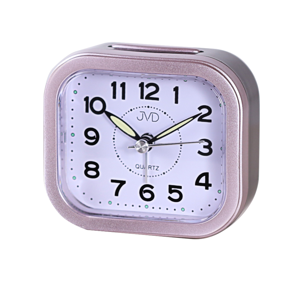 JVD Levný analogový ručkový růžový budík JVD SRP8006.2 s osvětlením