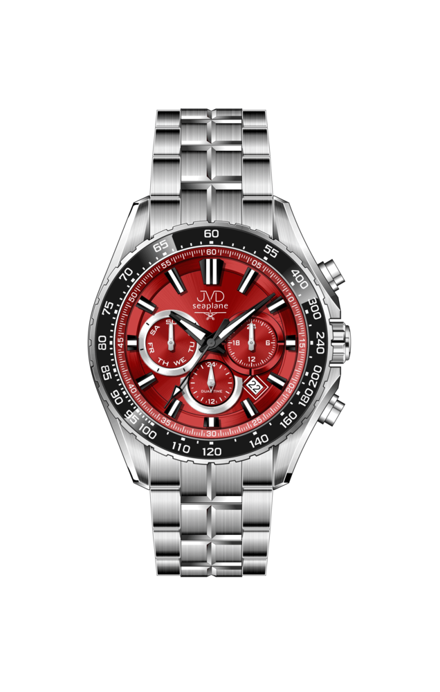 JVD Pánské ocelové vodotěsné ocelové hodinky - chronograf JVD JE1016.3 červený číselník