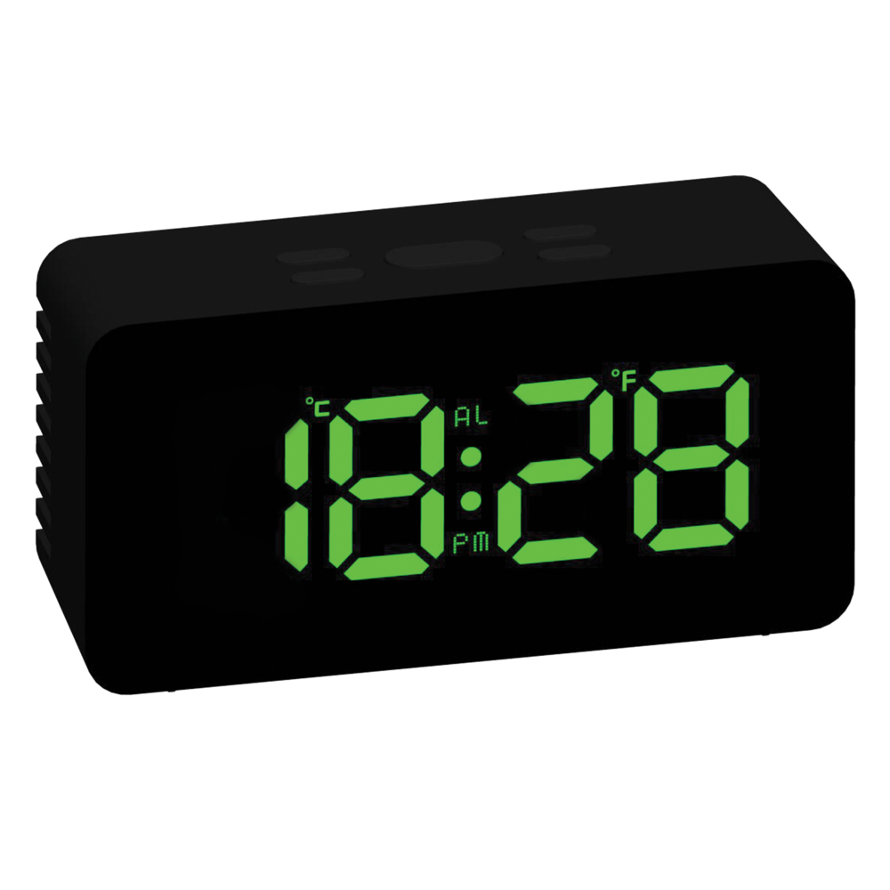 JVD Digitální černý budík do sítě se zelenými LED svítícími čísly JVD SB3658.1