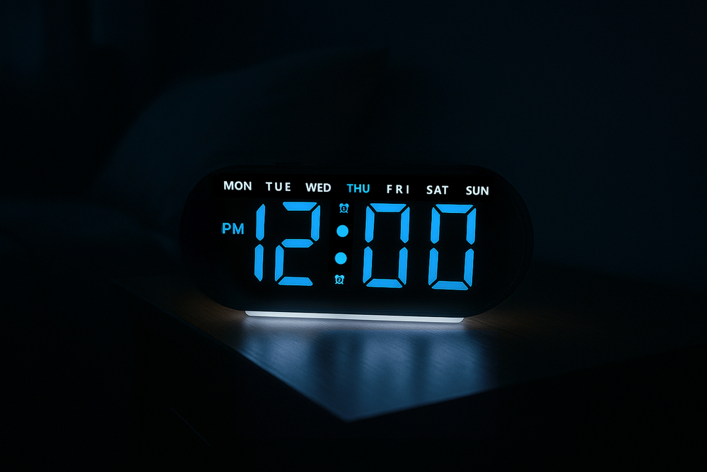 JVD Digitální černý budík do sítě s modrými číslicemi JVD SB8035.4