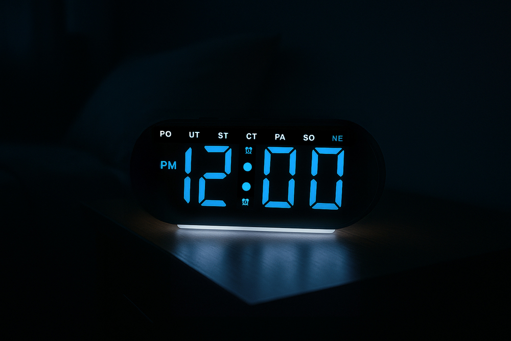 JVD Digitální černý budík do sítě s modrými číslicemi JVD SB8035.3