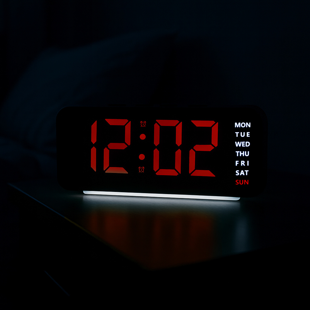 JVD Digitální černý budík do sítě s červenými číslicemi JVD SB8033.4