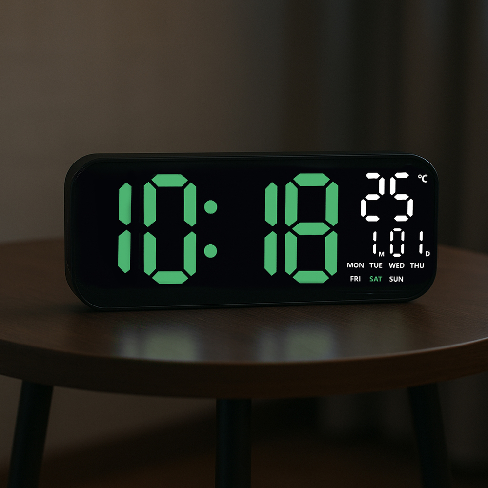 JVD Digitální černé hodiny s LED zelenými číslicemi JVD DH9016.2