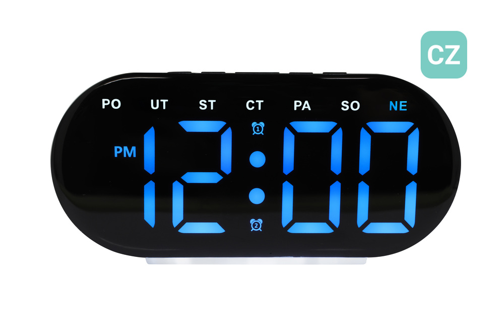 JVD Digitální černý budík do sítě s modrými číslicemi JVD SB8035.3