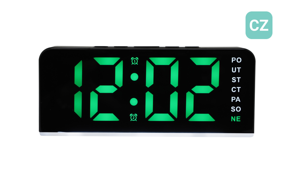 JVD Digitální černý budík do sítě se zelenými číslicemi JVD SB8033.1