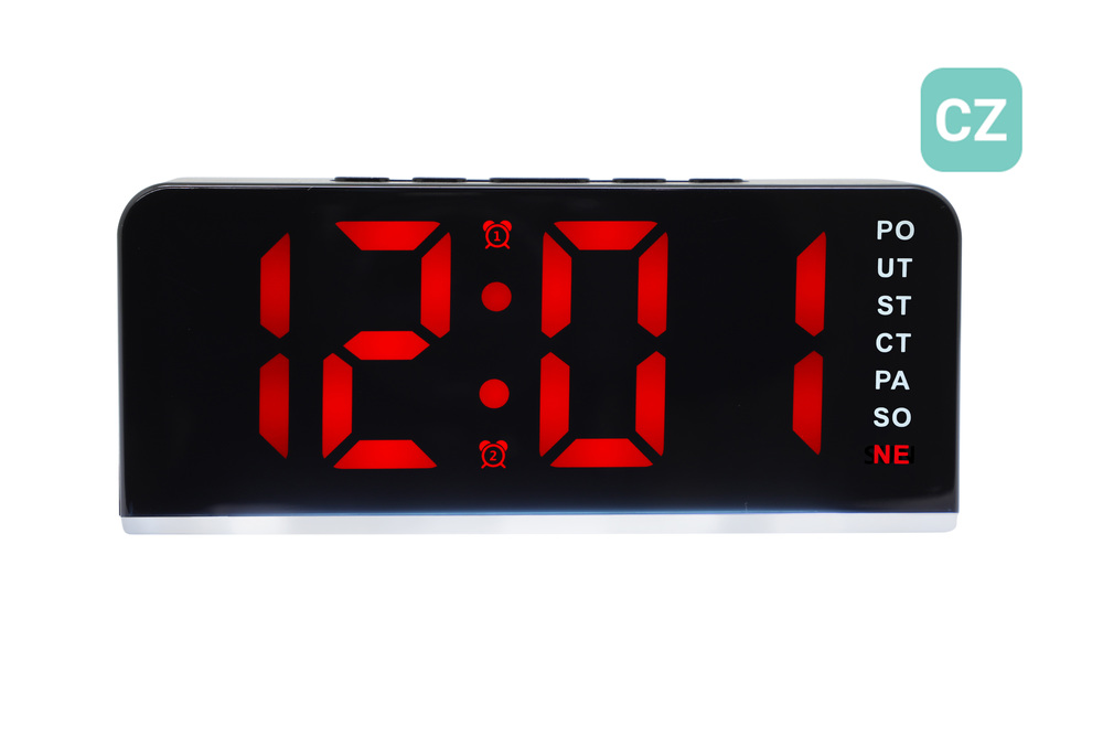 JVD Digitální černý budík do sítě s červenými číslicemi JVD SB8033.3