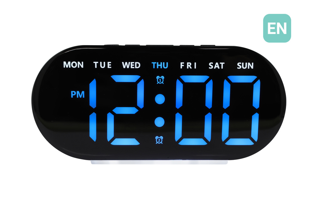 JVD Digitální černý budík do sítě s modrými číslicemi JVD SB8035.4