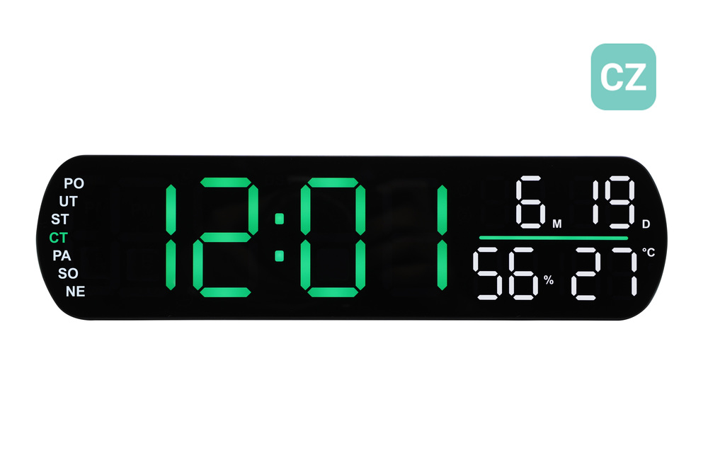 JVD Digitální černý budík do el. sítě JVD SB5512.4 se zelenými LED číslicemi