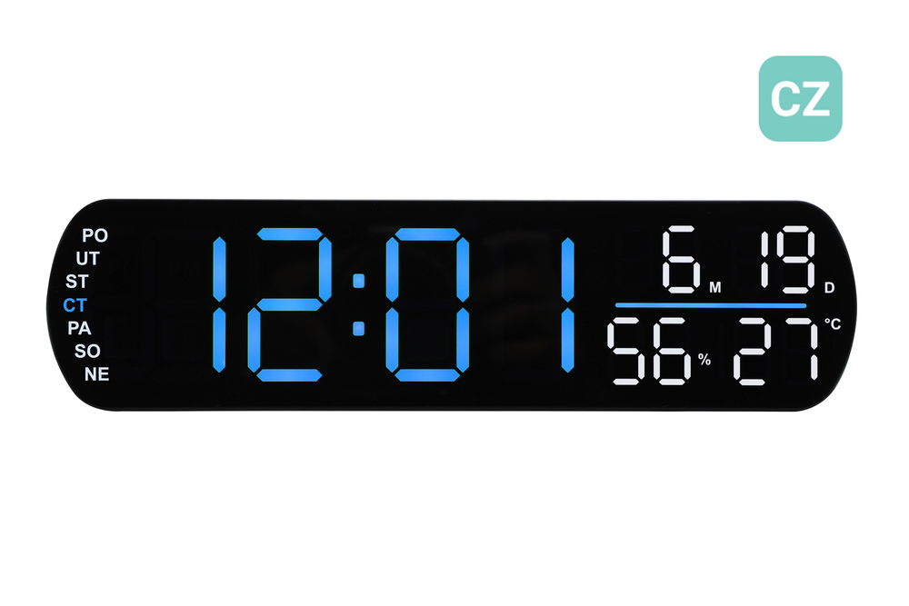 JVD Digitální černý budík do el. sítě JVD SB5512.3 s modrými LED číslicemi