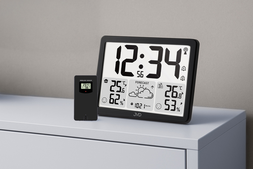 JVD Černá čitelná rádiem řízená meteorologická digitální stanice JVD RB3569