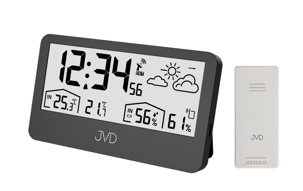 JVD Digitální rádiem řízená černá meteorologická stanice JVD RB3407.1